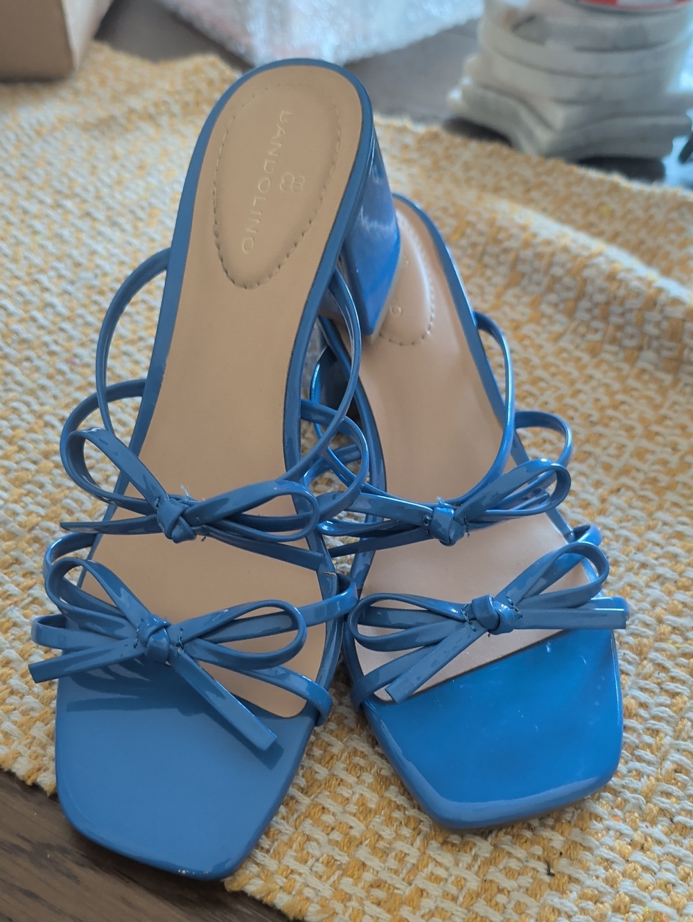 Bandolino Blue Strappy Bow Slide Sandals